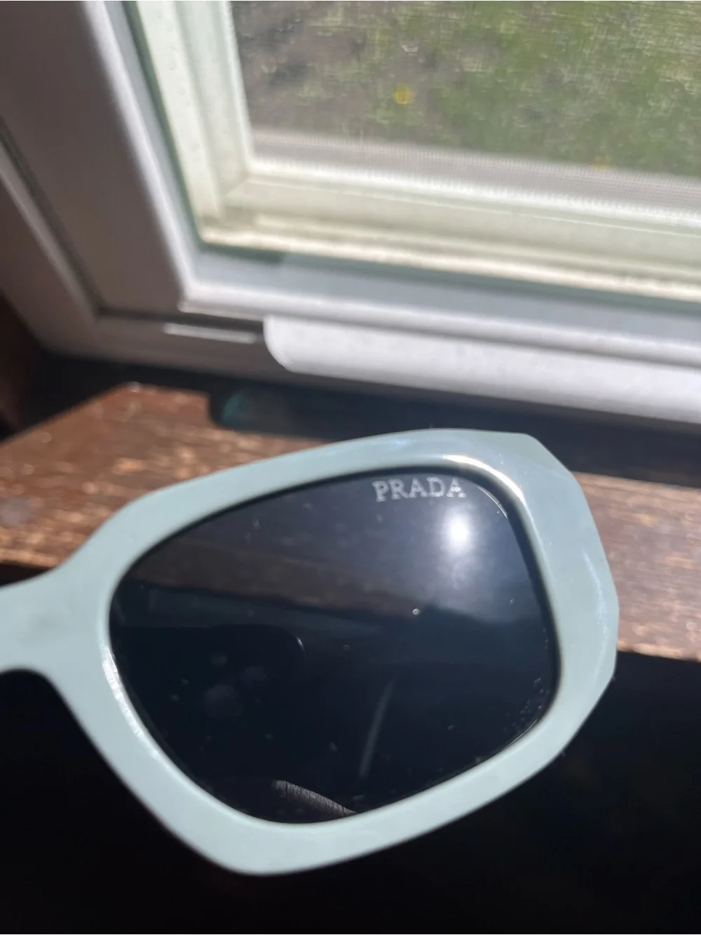 Prada Mint Green Square Frame Sunglasses with Dark Lenses